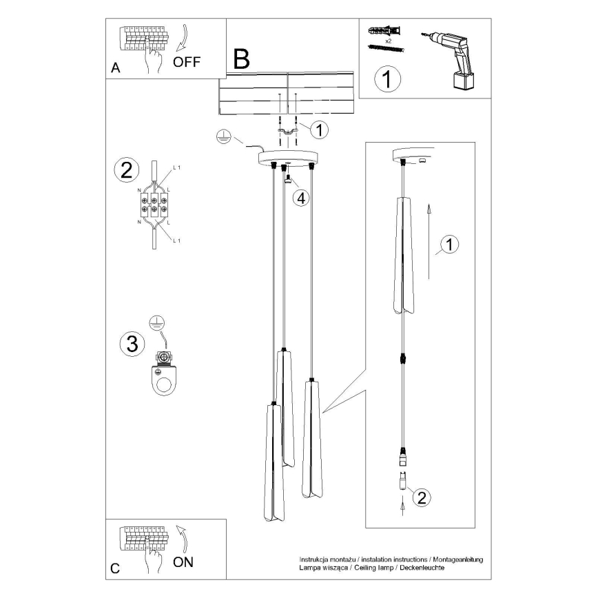 Pendel PRYSM 3xG9/8W/230V hvid