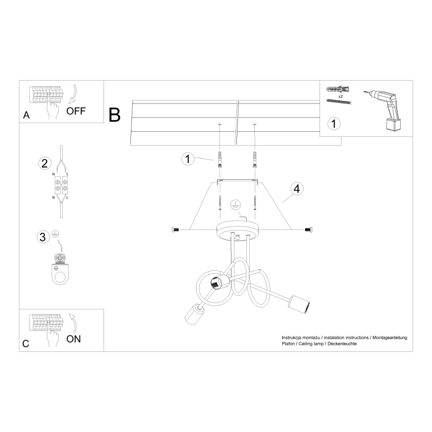 Loftlampe LOOP 3xE27/15W/230V sort