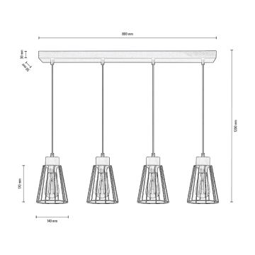 Spot-Light - Pendel ORAZIO 4xE27/60W/230V egetræ - FSC-certificeret