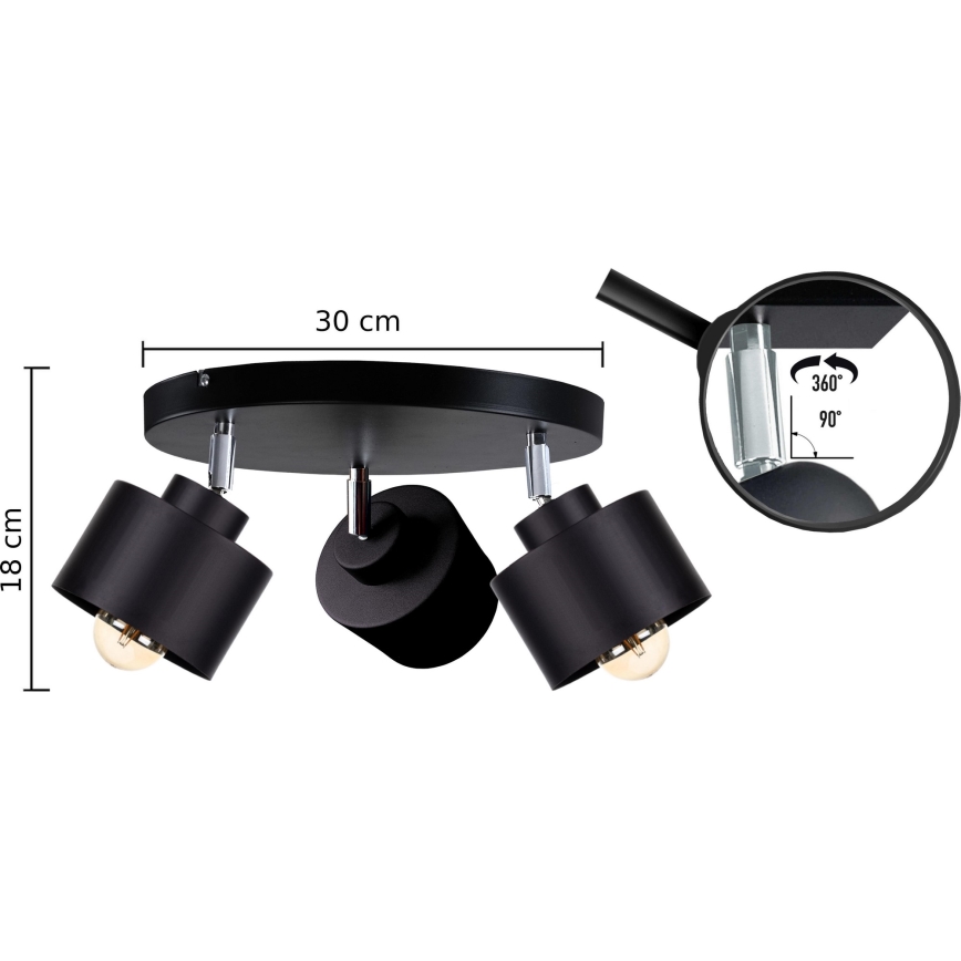 Spotlampe SIMPLY BLACK 3xE27/60W/230V diameter 30 cm