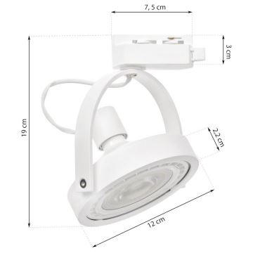 Spotlampe til lysskinne LUGAR 1xAR111 - GU10/25W/230V