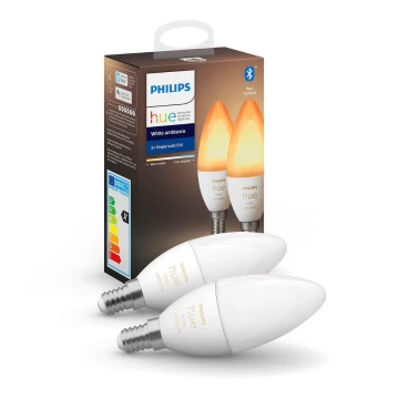 SÆT 2x LED lysdæmper pære Philips Hue WHITE AMBIANCE B39 E14/4W/230V 2200K - 6500K