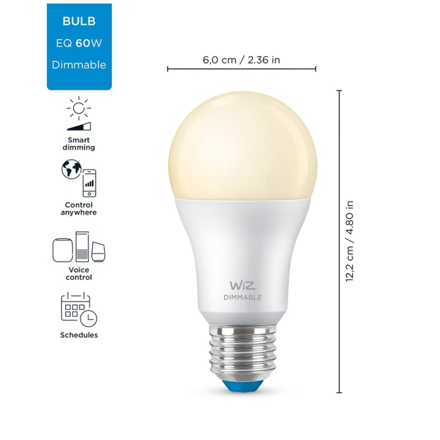 SÆT 2x LED-pære dæmpbar A60 E27/8W/230V 2700K CRI 90 Wi-Fi - WiZ