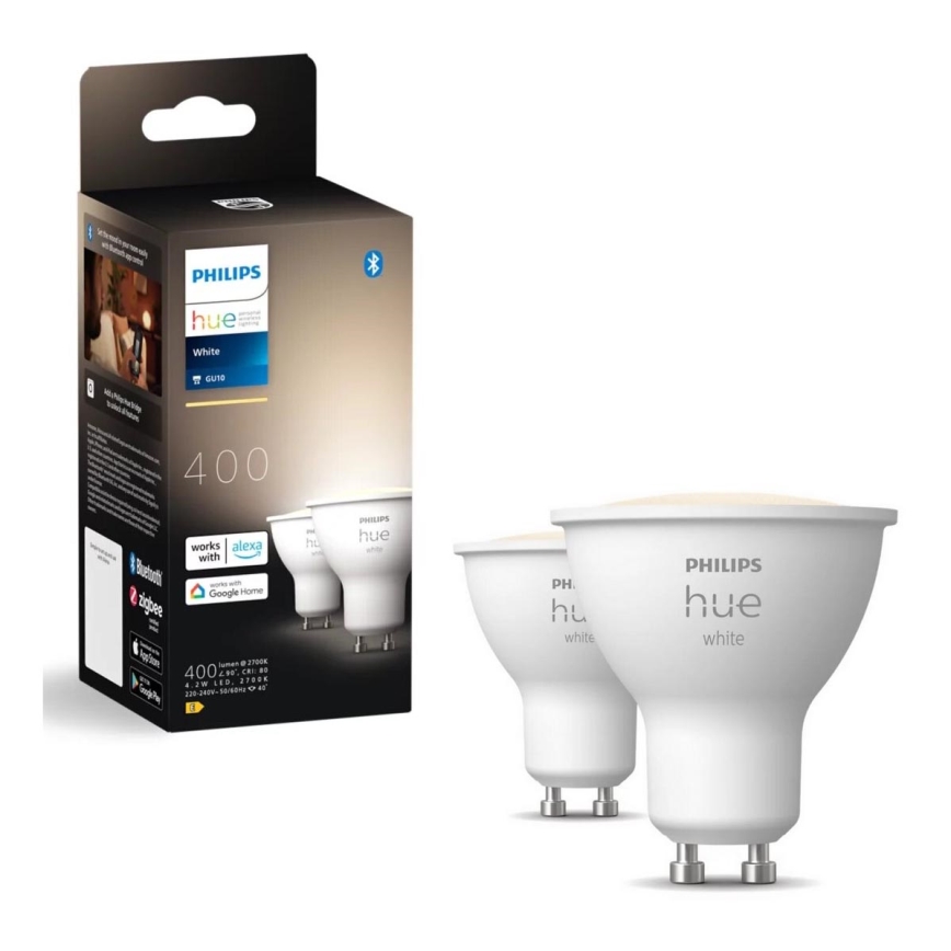 SÆT 2x LED-pære dæmpbar Philips Hue WHITE GU10/4,2W/230V 2700K