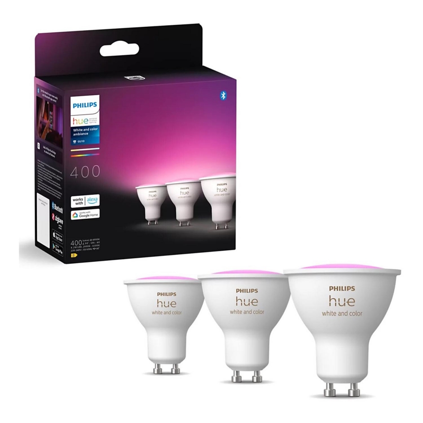 SÆT 3x LED-pære med RGBW-farver dæmpbar Philips Hue WHITE AND COLOR AMBIANCE GU10/4,2W/230V 2000-6500K