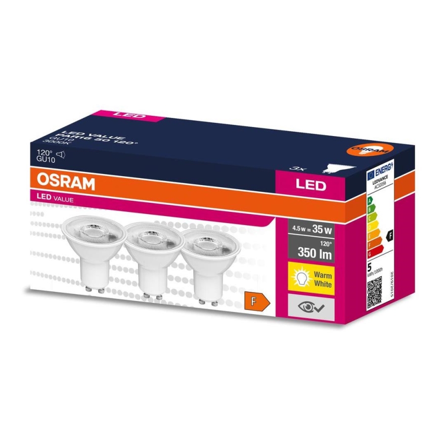 SÆT 3x LED-pære PAR16 GU10/4,5W/230V 3000K 120° - Osram