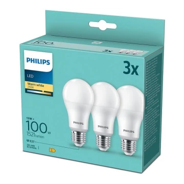 SÆT 3x LED-pære Philips A60 E27/13W/230V 2700K