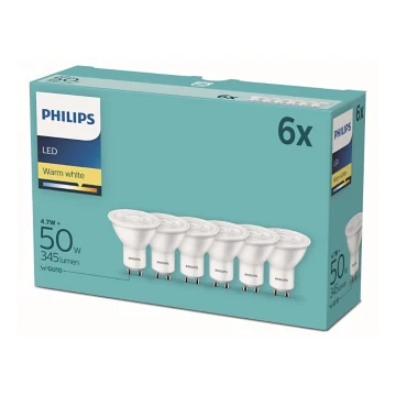 SÆT 6x LED-pære Philips GU10/4,7W/230V 2700K