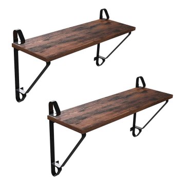 Sæt med 2 væghylder SHELFY, brun/sort