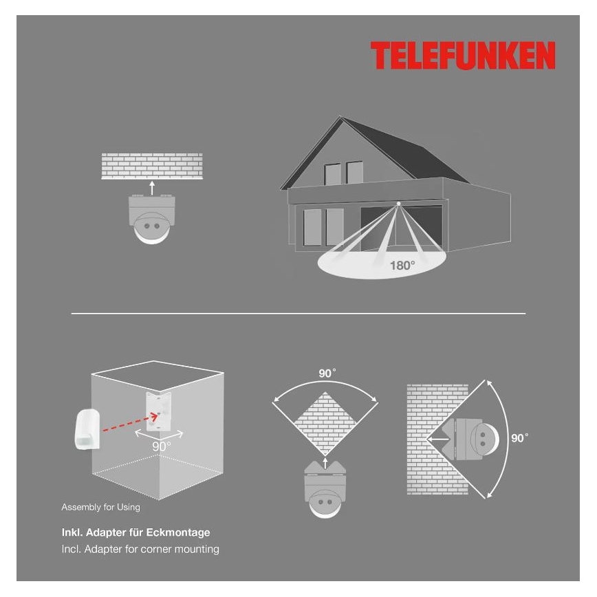 Telefunken 306506TF - Udendørs bevægelsessensor 180° IP44 hvid