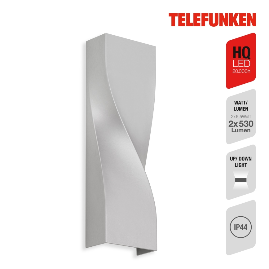 Telefunken 312704TF - Udendørs LED væglampe 2xLED/5,5W/230V IP44 sølvfarvet