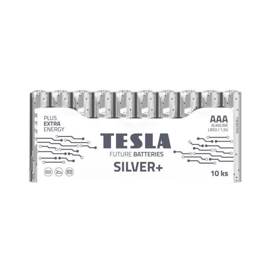Tesla Batteries - 10 stk. Alkalisk batteri AAA SILVER+ 1,5V 1300 mAh