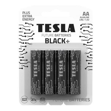 Tesla Batteries - 4 stk. Alkalisk batteri AA BLACK+ 1,5V 2800 mAh