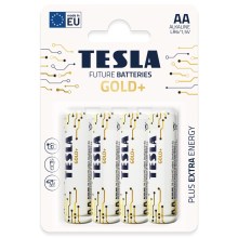 Tesla Batteries - 4 stk. Alkalisk batteri AA GOLD+ 1,5V 3200 mAh