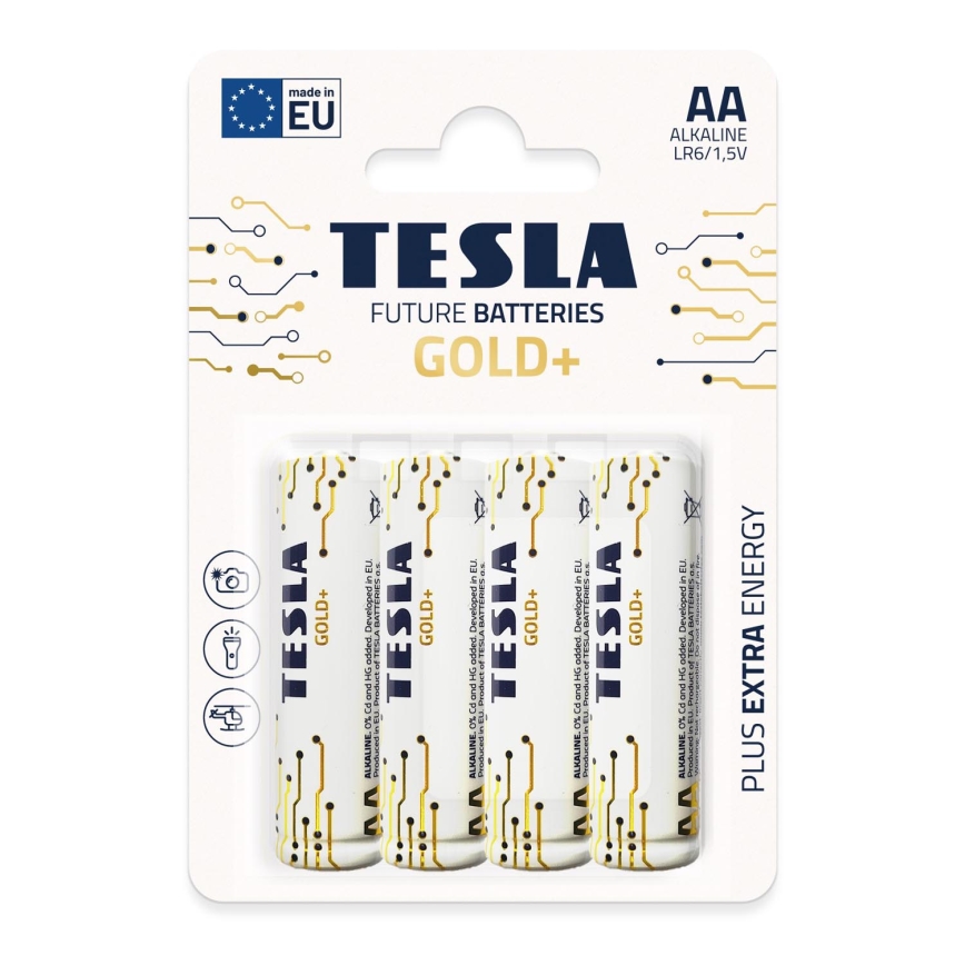 Tesla Batteries - 4 stk. Alkalisk batteri AA GOLD+ 1,5V 3200 mAh