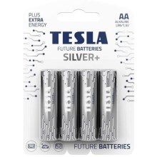 Tesla Batteries - 4 stk. Alkalisk batteri AA SILVER+ 1,5V 2900 mAh