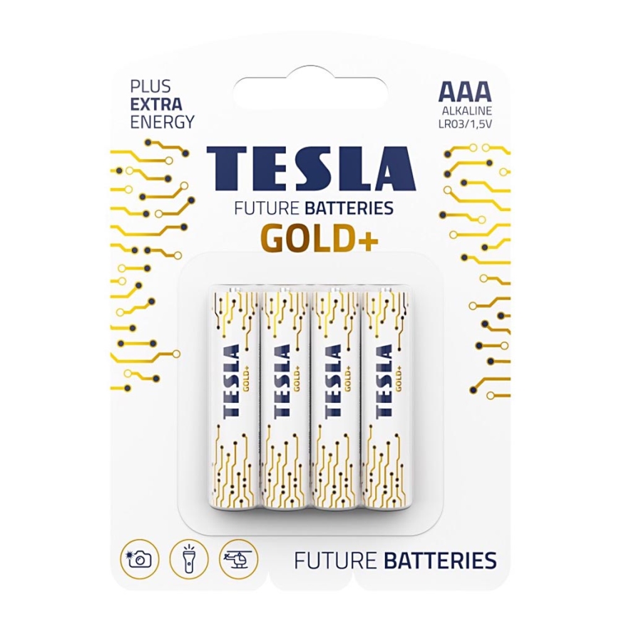 Tesla Batteries - 4 stk. Alkalisk batteri AAA GOLD+ 1,5V 1350 mAh