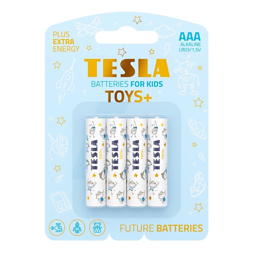 Tesla Batteries - 4 stk. Alkalisk batteri AAA TOYS+ 1,5V 1300 mAh