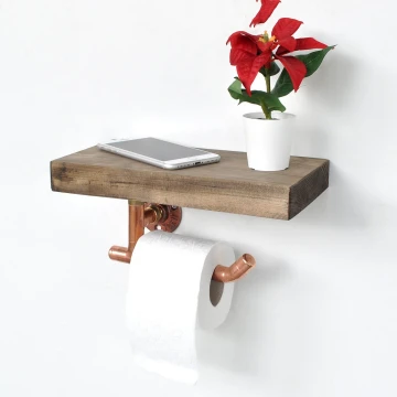 Toiletrulleholder med hylde 15x30 cm brun/kobber