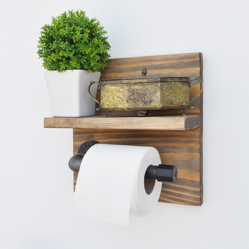 Toiletrulleholder med hylde BORU 14x30 cm grantræ