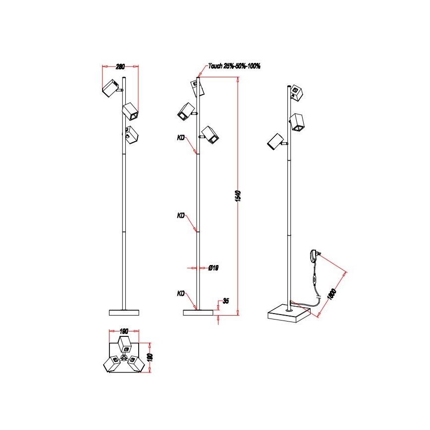 Trio - LED Dæmpbar touch-funktion gulvlampe LAGOS 3xLED/4,7W/230V