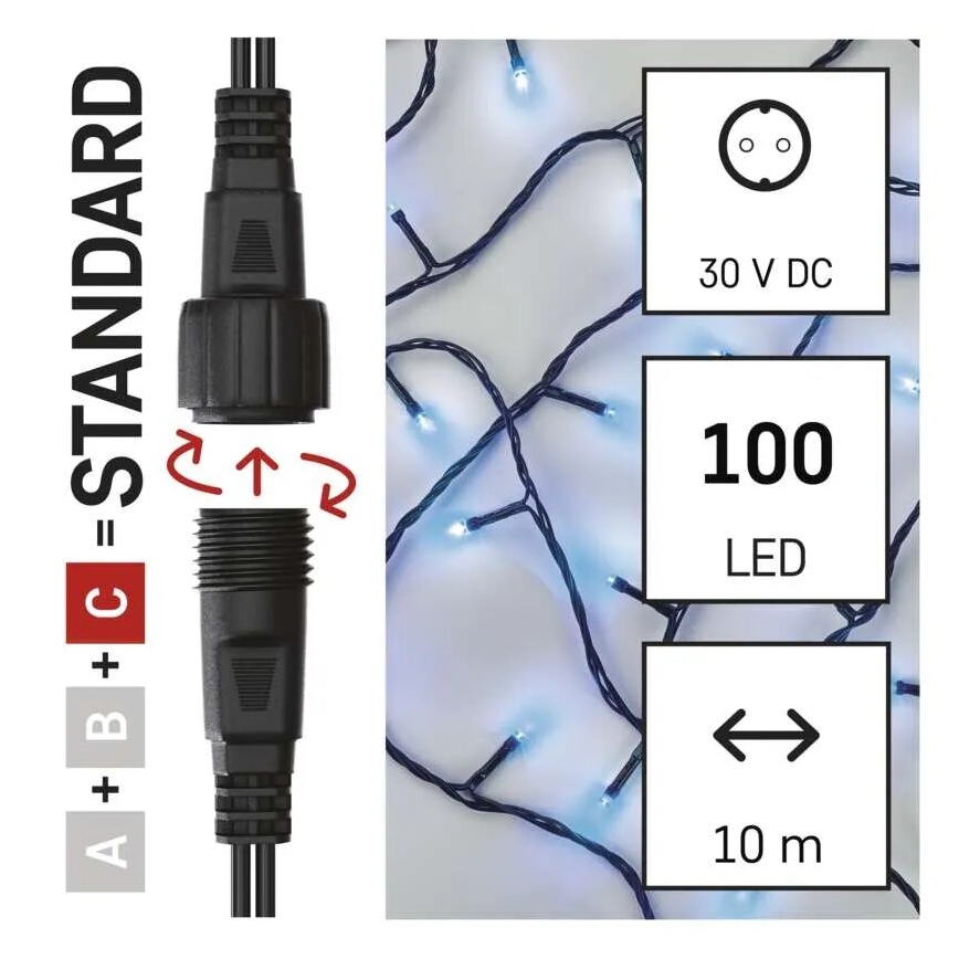 Udendørs LED julelyskæde 100xLED/10m IP44 blå