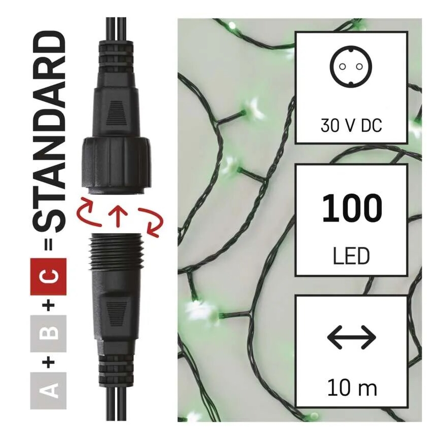 Udendørs LED julelyskæde 100xLED/10m IP44 grøn