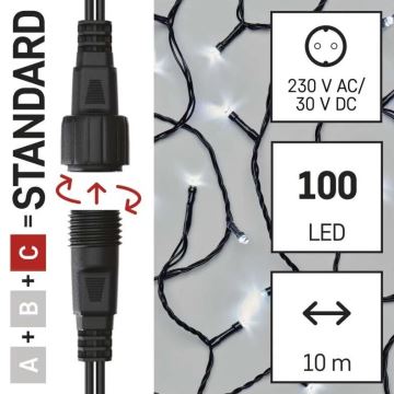 Udendørs LED julelyskæde 100xLED/10m IP44 kold hvid