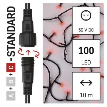 Udendørs LED julelyskæde 100xLED/10m IP44 rød