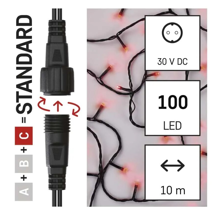 Udendørs LED julelyskæde 100xLED/10m IP44 rød