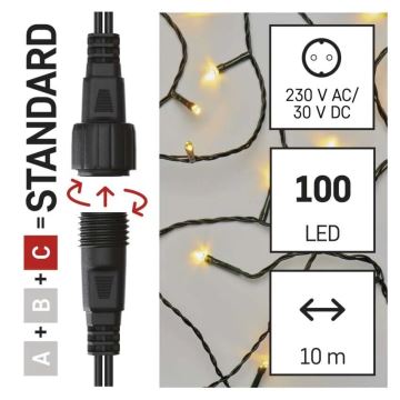 Udendørs LED julelyskæde 100xLED/10m IP44 varm hvid