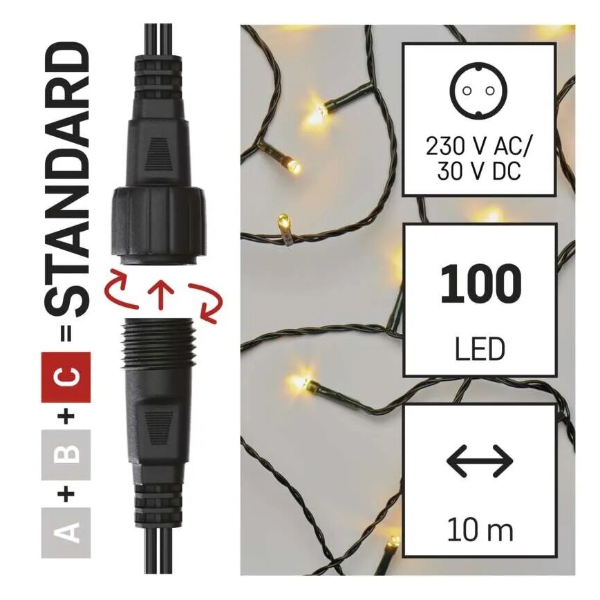 Udendørs LED julelyskæde 100xLED/10m IP44 varm hvid