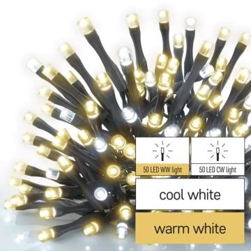 Udendørs LED julelyskæde 100xLED/10m IP44 varm/kold hvid