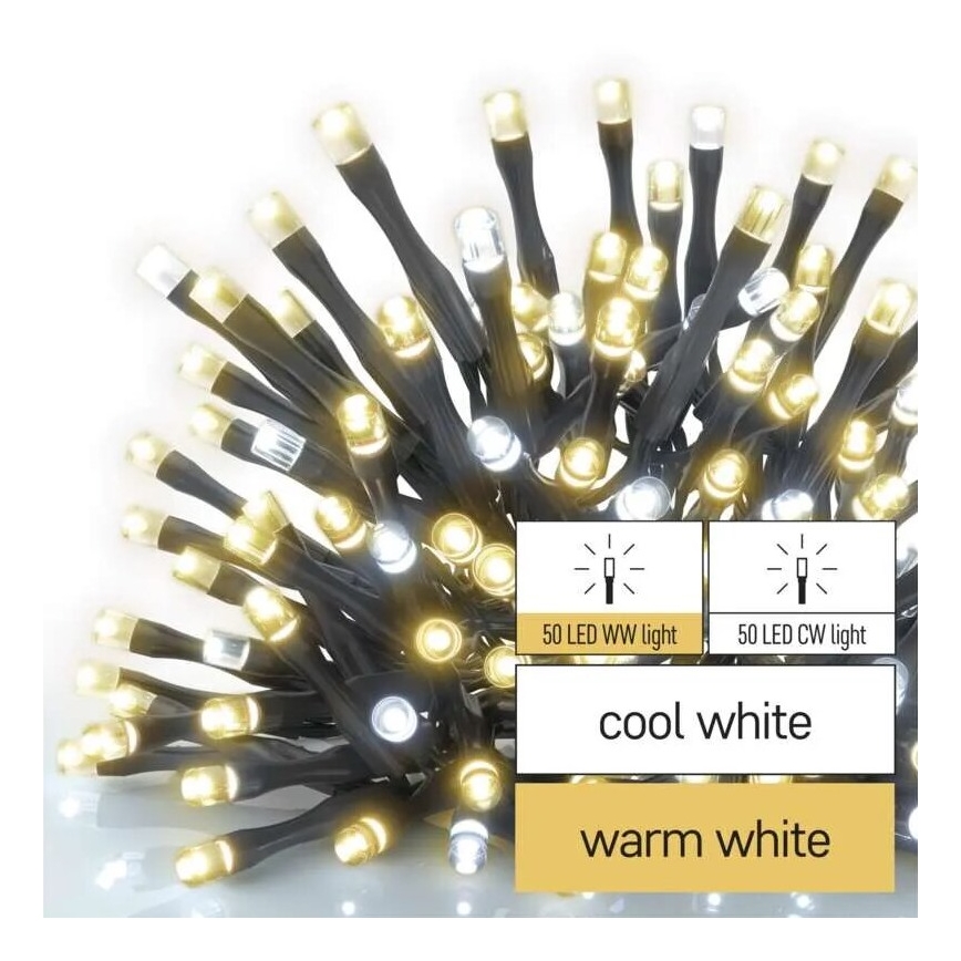 Udendørs LED julelyskæde 100xLED/10m IP44 varm/kold hvid