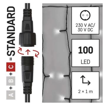 Udendørs LED julelyskæde 100xLED/1x2m IP44 kold hvid