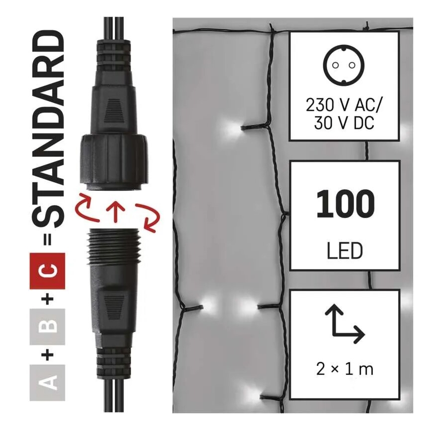 Udendørs LED julelyskæde 100xLED/1x2m IP44 kold hvid