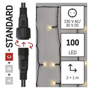 Udendørs LED julelyskæde 100xLED/1x2m IP44 varm hvid