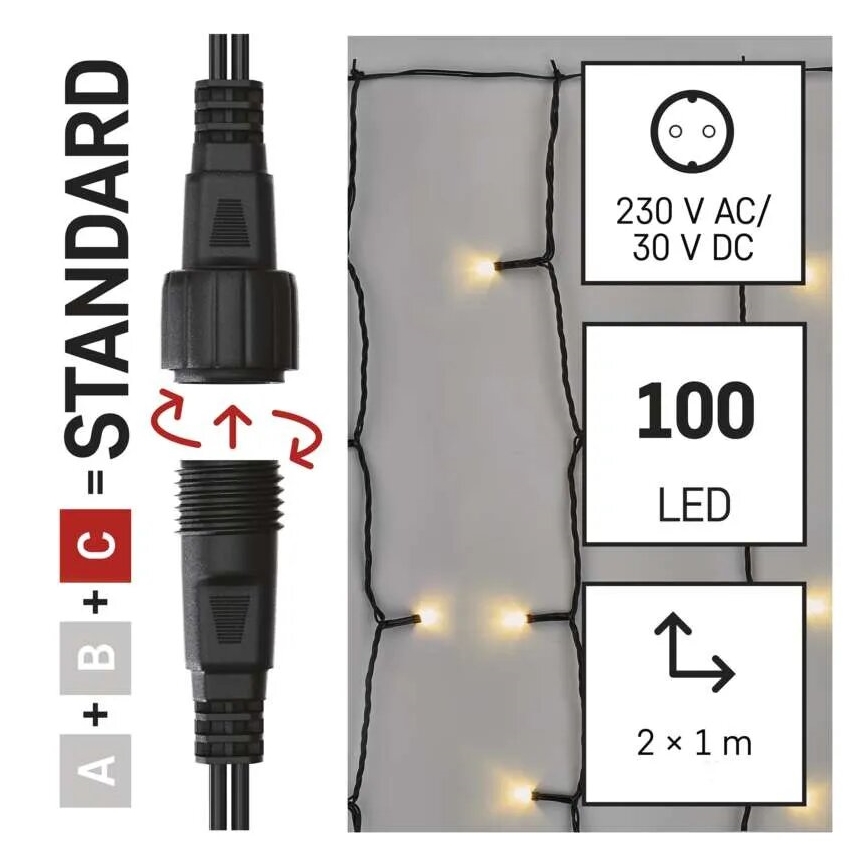 Udendørs LED julelyskæde 100xLED/1x2m IP44 varm hvid