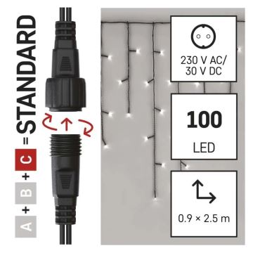 Udendørs LED julelyskæde 100xLED/2,5x0,9m IP44 kold hvid