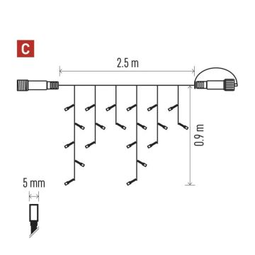 Udendørs LED julelyskæde 100xLED/2,5x0,9m IP44 kold hvid