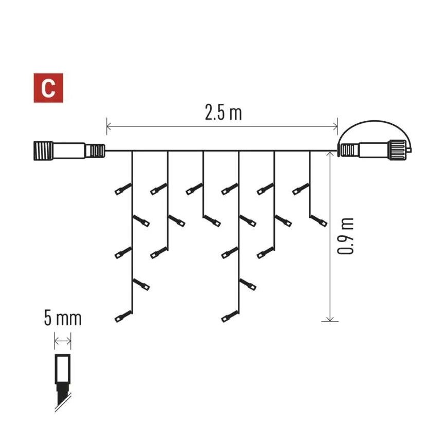 Udendørs LED julelyskæde 100xLED/2,5x0,9m IP44 kold hvid