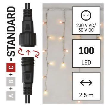 Udendørs LED julelyskæde 100xLED/2,5x0,9m IP44 rød/vintage