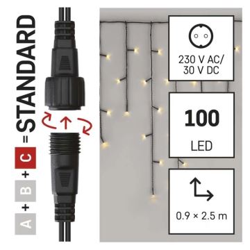 Udendørs LED julelyskæde 100xLED/2,5x0,9m IP44 varm hvid