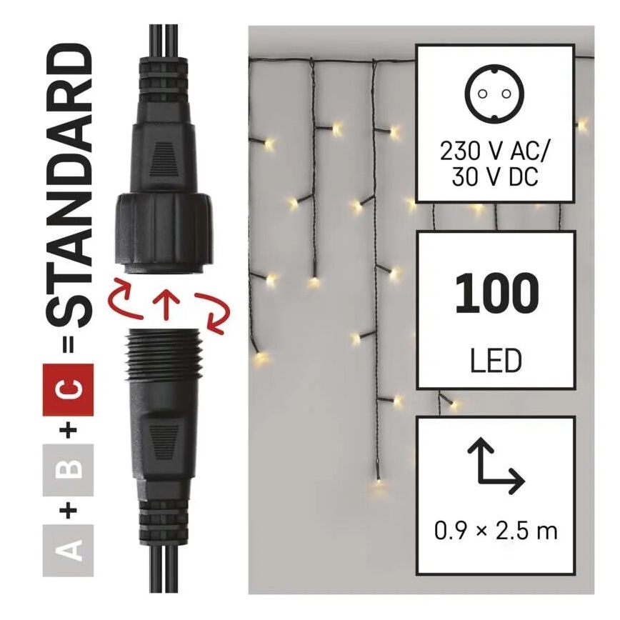 Udendørs LED julelyskæde 100xLED/2,5x0,9m IP44 varm hvid