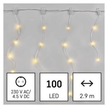 Udendørs LED julelyskæde 100xLED/8 funktioner 7,9x0,7m IP44 varm hvid