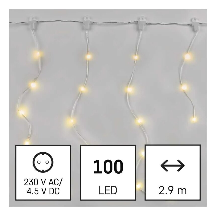 Udendørs LED julelyskæde 100xLED/8 funktioner 7,9x0,7m IP44 varm hvid