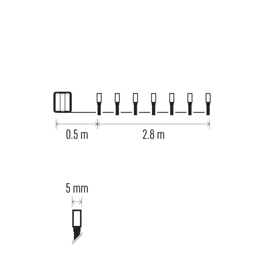 Udendørs LED julelyskæde 40xLED/3xAA 3,3m IP44 kold hvid