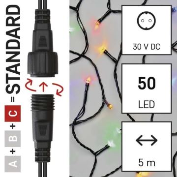 Udendørs LED julelyskæde 50xLED/5m IP44 flerfarvet