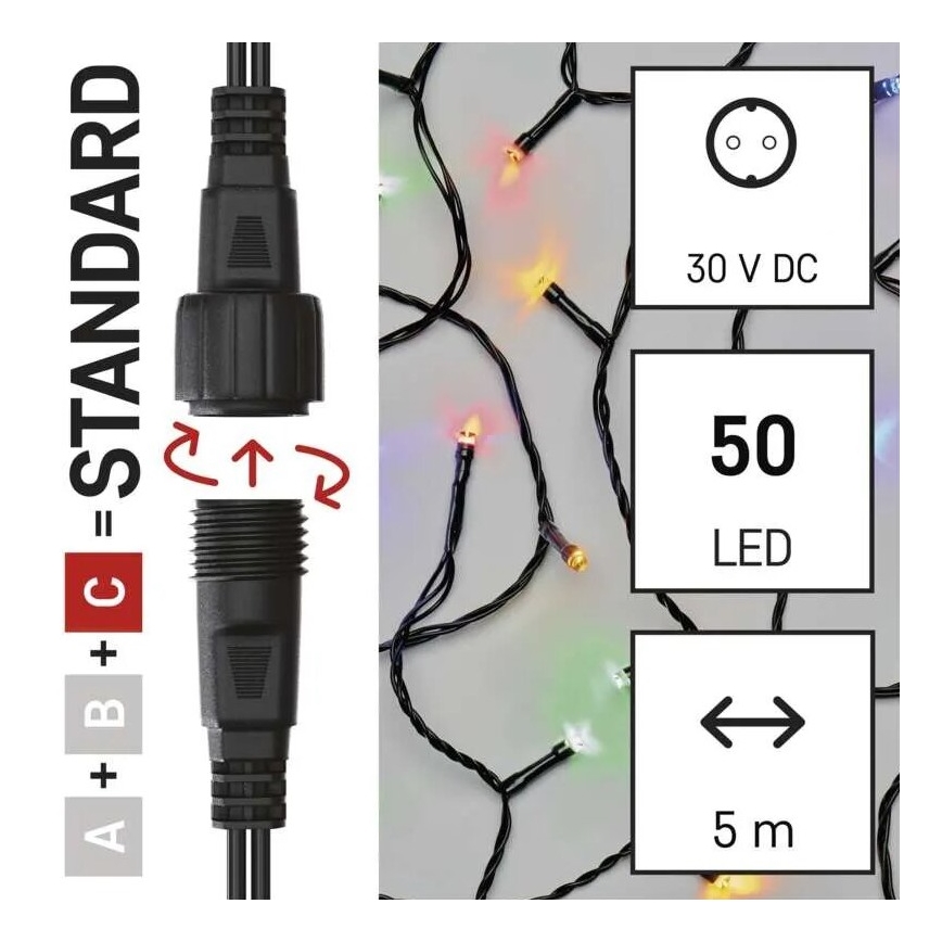 Udendørs LED julelyskæde 50xLED/5m IP44 flerfarvet