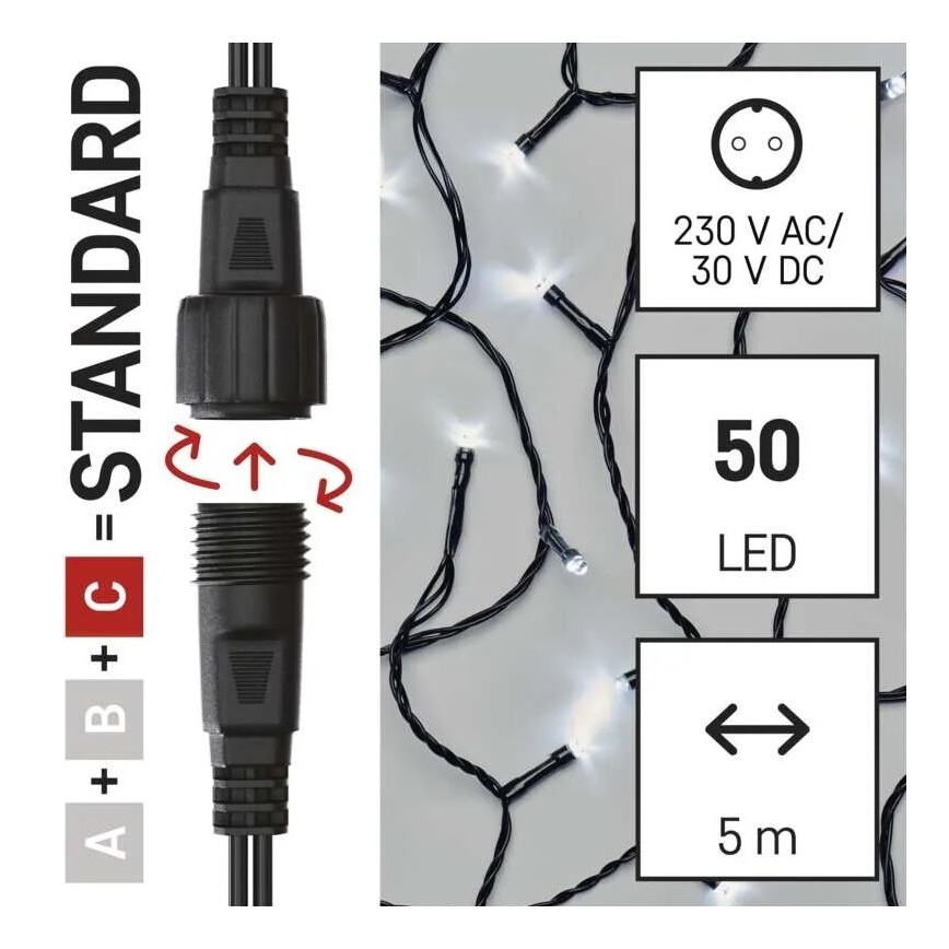 Udendørs LED julelyskæde 50xLED/5m IP44 kold hvid